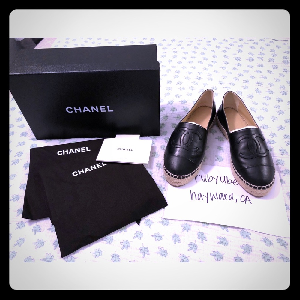 CHANEL Black Lambskin Espadrilles